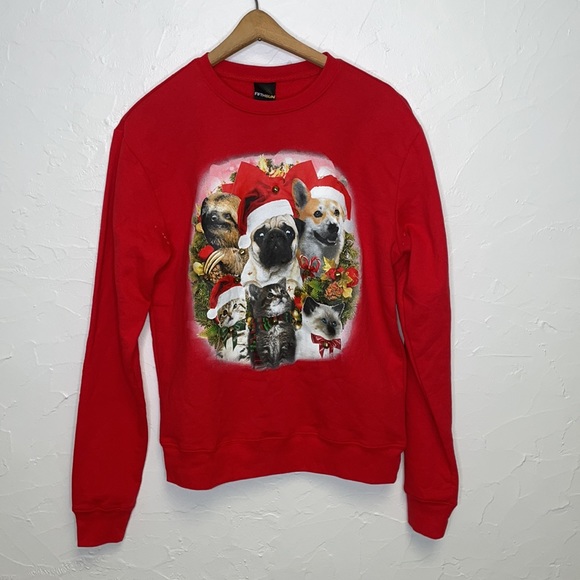 Ugly Christmas Sweater/Sweatshirt With Dogs and Cats with Real Jingle Collars - Picture 4 of 10
